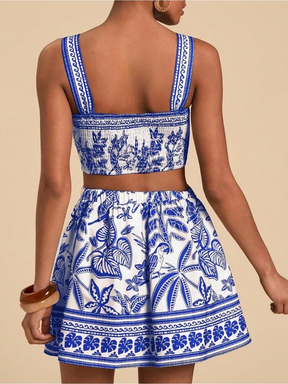 Blue and White Floral Two-Piece Crop Top & Skirt Set NEW - Picture 4 of 7